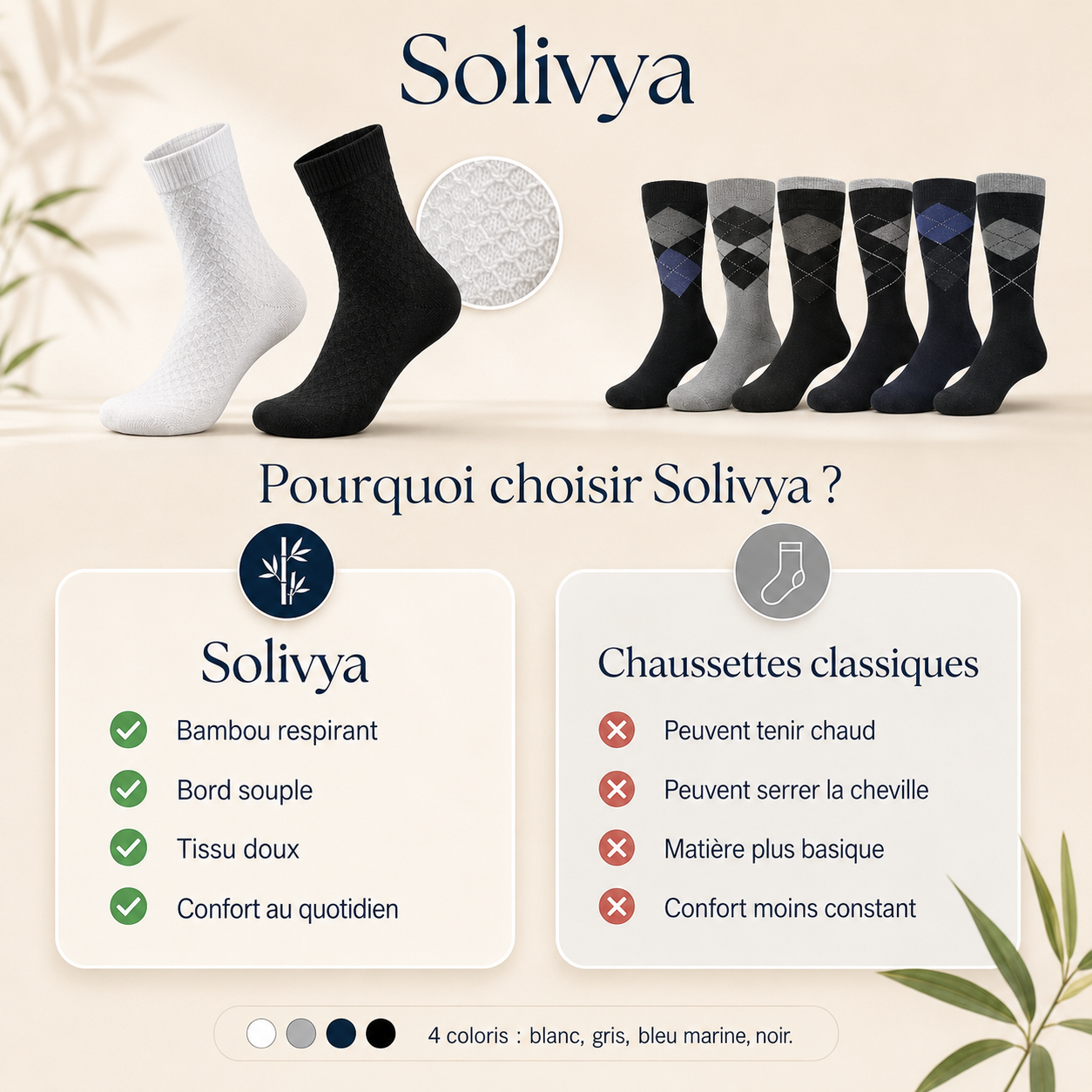 Chaussettes Solivya Bambou — Pack de 4 paires
